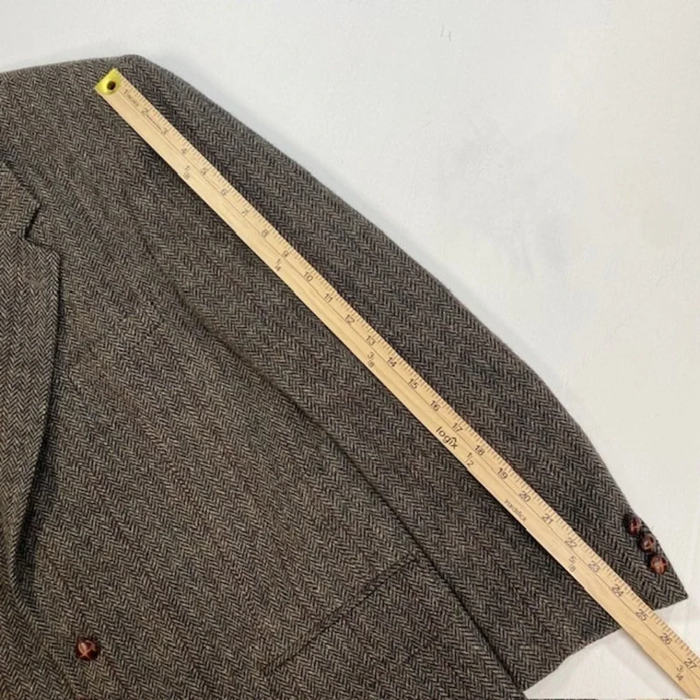 Mens 44L Brown Tweed Herringbone 100% Wool Blazer Jacket English Manor - Picture 8 of 15